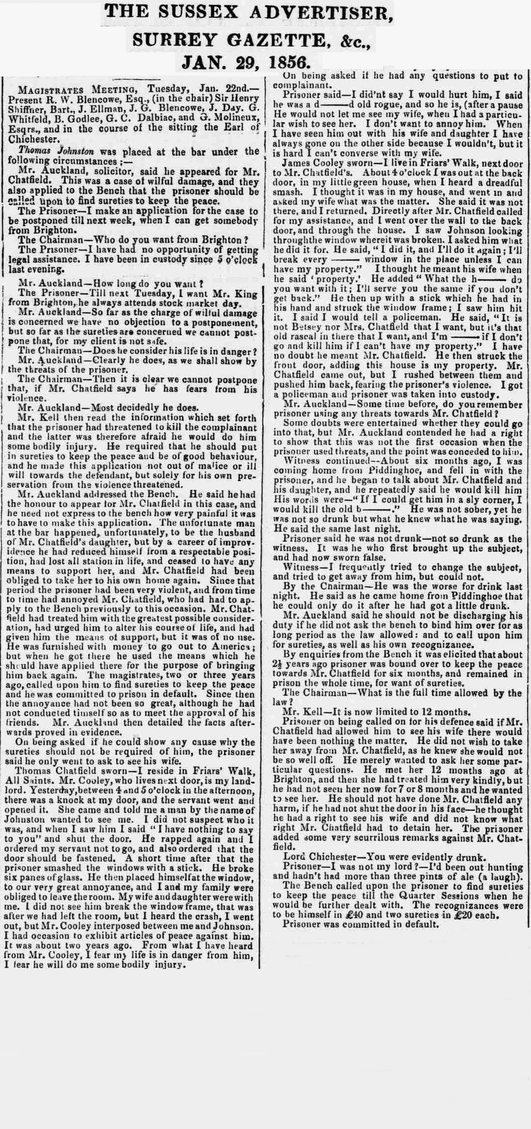 CHATFIELD Thomas 1786-1876 Newspaper article 1856.jpg